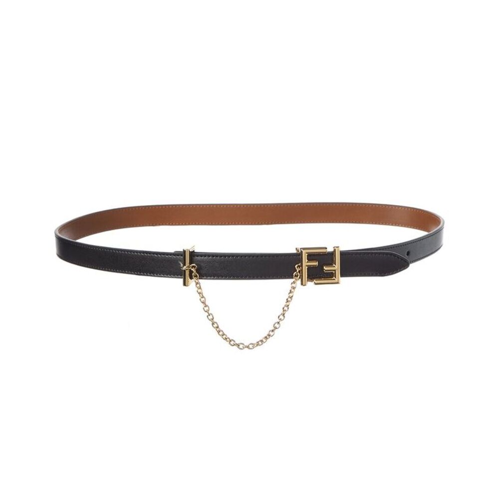 Fendi Ff Reversible Leather Belt, Black